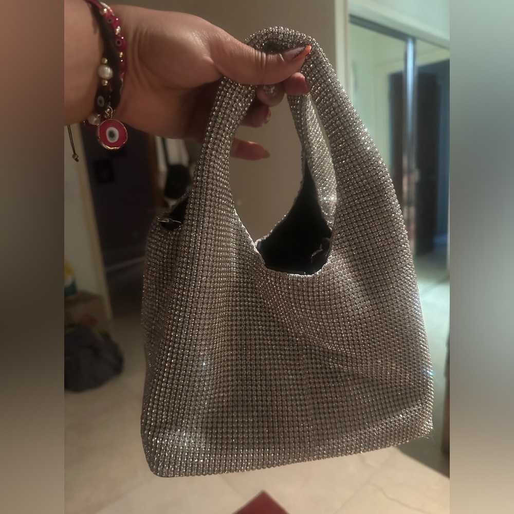Mini Crystal Chain Carryall Bag- silver with sparkles